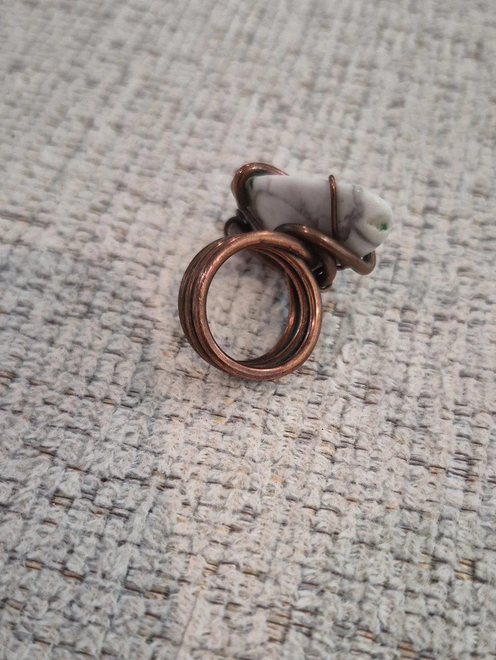 White Howlite Statement Ring with Bronze Wire Wrap - Women Jewelry